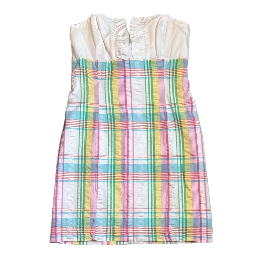 Lilly Pulitzer Size 12 Strapless Franco Cotton Dress Multi Summer Plaid